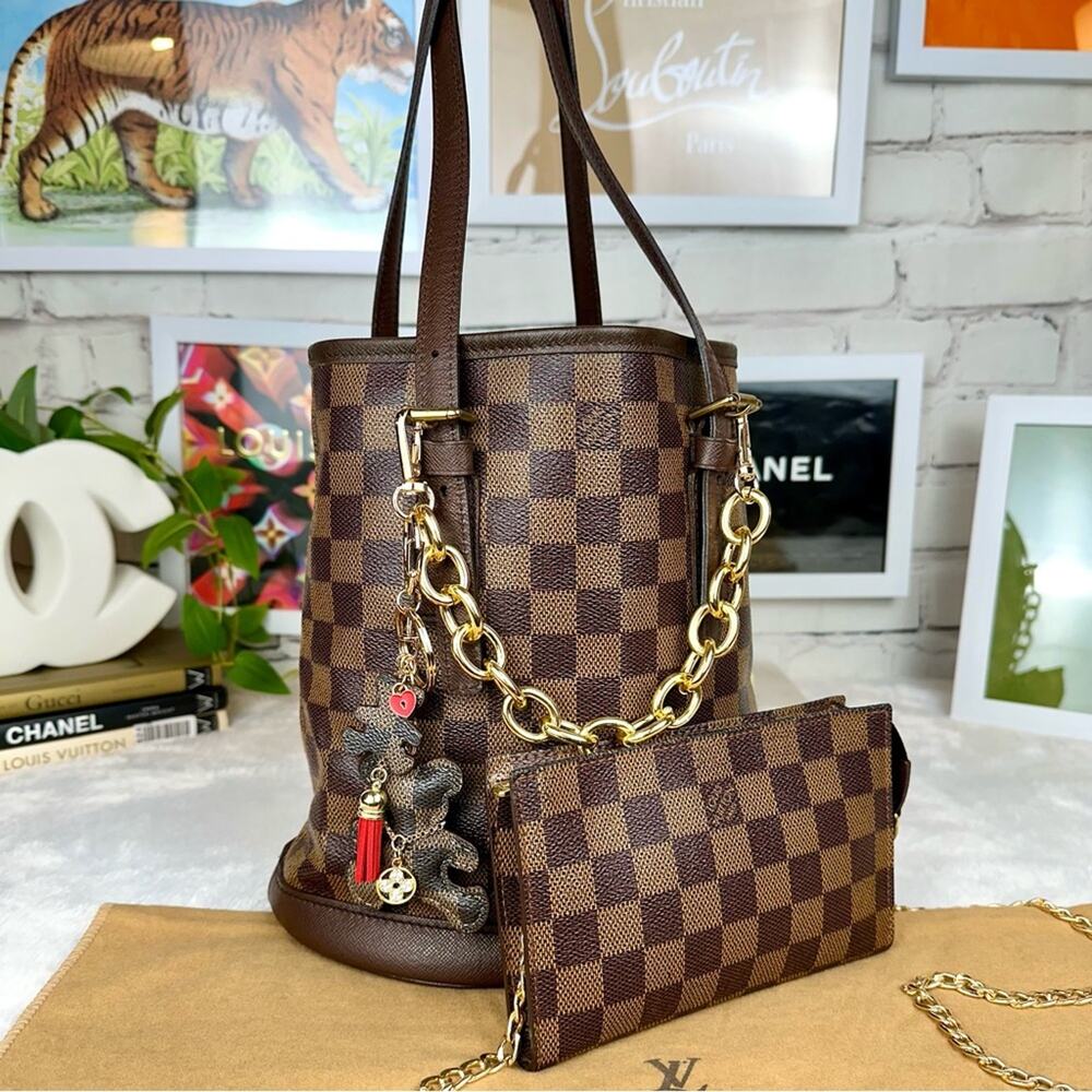 Louis Vuitton MARAIS BUCKET Damier Ebene BAG PM & POUCH crossbody bag RARE!! - Picture 2 of 16